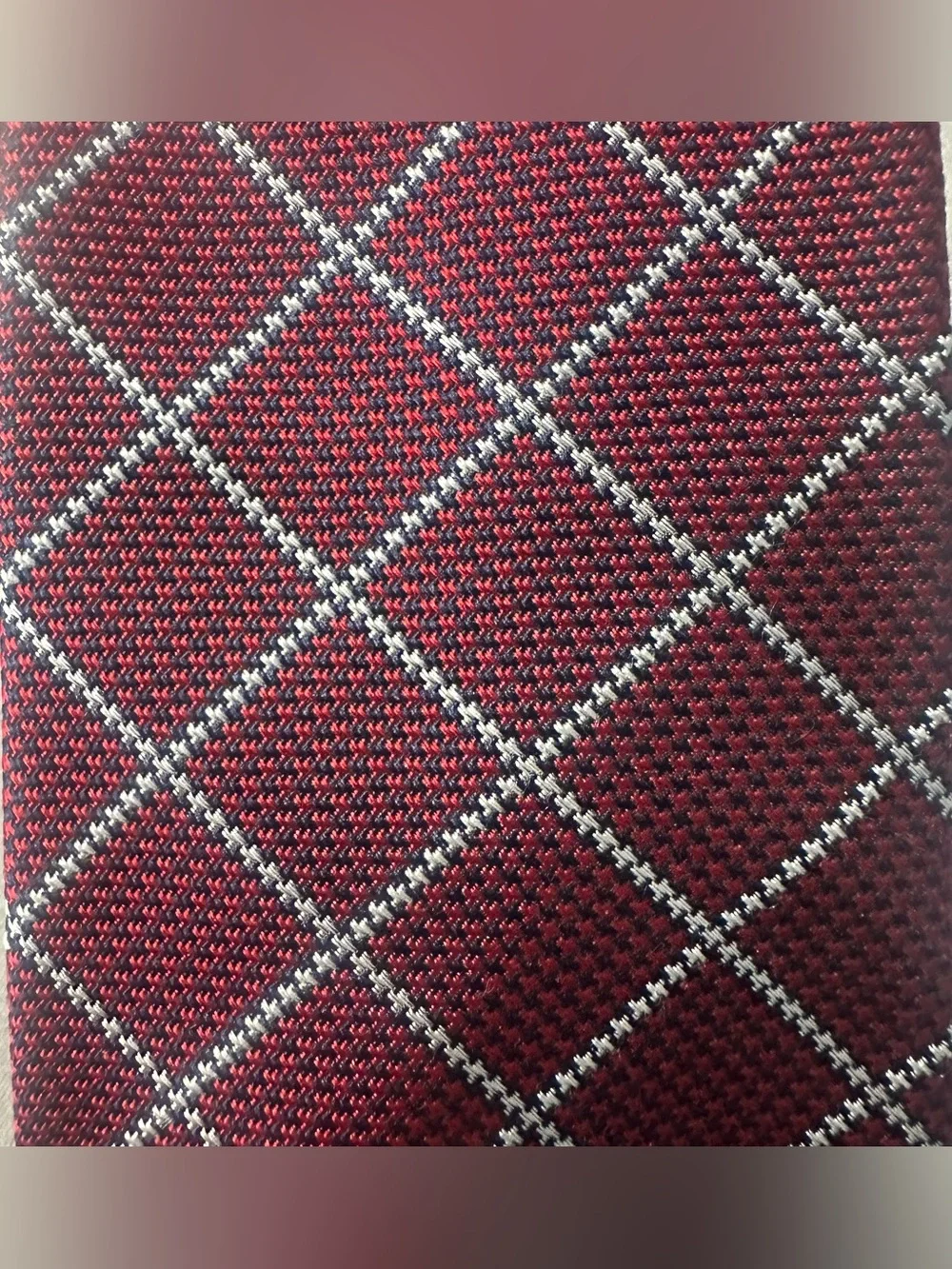 Brooks Brothers 346 Mens Necktie Pure Silk Burgundy Red Silver Plaid USA Made